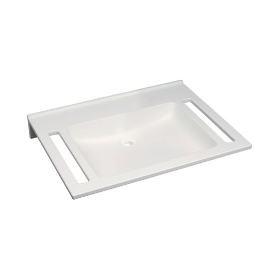Geberit Publica Waschtisch eckiges Design, Ausschnitten, barrierefrei, B 70cm T 55cm ohne Hahnloch, ohne Überlauf, Alpinweiß