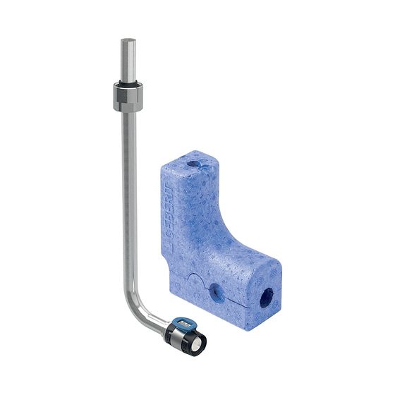 Geberit FlowFit Metallrohr-Anschlussbogen 90 Grad mit Anschlussverschraubung für Eurokonus, d 16mm, d1 15mm, L1 100cm, vernick