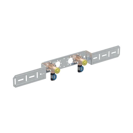 Geberit FlowFit Anschlusswinkel 90 Grad vormontiert, zweifach, abgesetzt, d 20mm, Rp 1/2″, L1 5,2cm, AD 15,3cm, Rotguss bleifrei