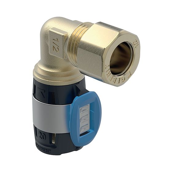 Geberit FlowFit Übergangswinkel 90 Grad mit Klemmringverschraubung Bleifreier, d 16mm, d1 12mm, Rotguss