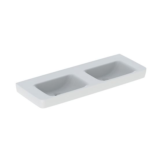 Geberit Renova Plan Doppelwaschtisch, Breite 130cm, Tiefe 48cm, ohne Hahnloch, ohne Überlauf, Weiß/KeraTect