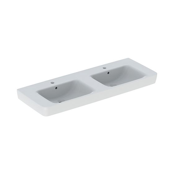Geberit Renova Plan Doppelwaschtisch, Breite 130cm, Tiefe 48cm, Hahnloch mittig, Überlauf sichtbar, Weiß/KeraTect