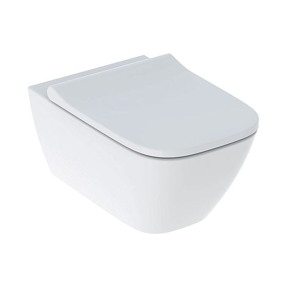 Geberit Smyle Square Set Wand-WC Tiefspüler, geschlossene Form, Rimfree, mit WC-Sitz, überlappender Deckel, weiß