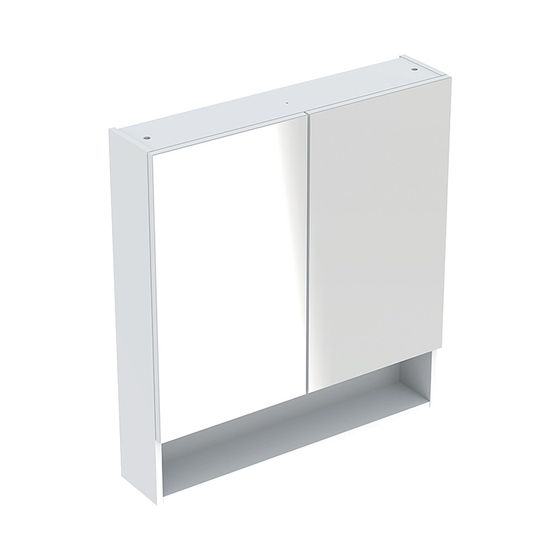 Geberit Renova Plan Spiegelschrank mit zwei Türen und zwei Glaseinlegeböden 58,8x85x17,5cm, Weiß lackiert hochglänzend