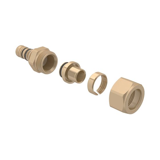 Geberit Mepla Übergang mit Verschraubung auf PEX-Rohre NPW CW617N, d 16mm, d1 16mm, PN 6 bar