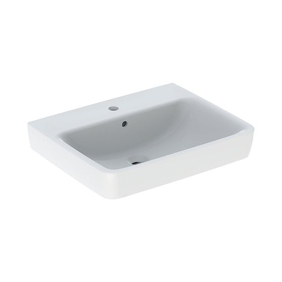 Geberit Renova Plan Aufsatzwaschtisch, Breite 60cm, Tiefe 48cm, Hahnloch mittig, Überlauf sichtbar, Weiß