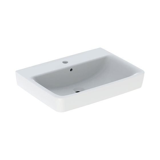 Geberit Renova Plan Aufsatzwaschtisch, Breite 65cm, Tiefe 48cm, Hahnloch mittig, Überlauf sichtbar, Weiß