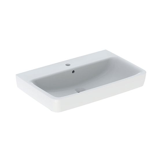 Geberit Renova Plan Aufsatzwaschtisch, Breite 75cm, Tiefe 48cm, Hahnloch mittig, Überlauf sichtbar, Weiß/KeraTect