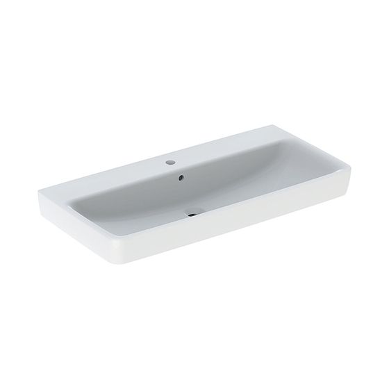 Geberit Renova Plan Aufsatzwaschtisch, Breite 100cm, Tiefe 48cm, Hahnloch mittig, Überlauf sichtbar, Weiß/KeraTect