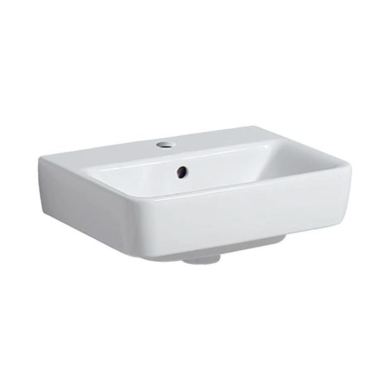 Geberit Renova Plan Aufsatzhandwaschbecken, Breite 45cm, Tiefe 34cm, Hahnloch mittig, Überlauf sichtbar, Weiß