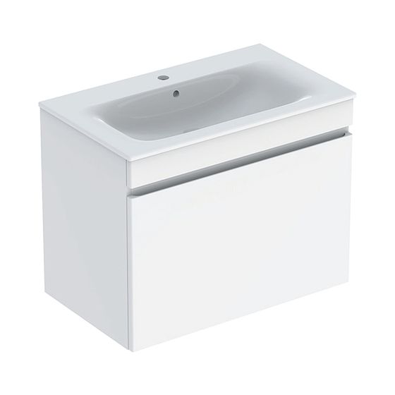 Geberit Renova Plan Set Möbelwaschtisch 80cm, Unterschr., 1 Schubl./1 Innenschubl., Weiß hochglän./weiß, schmaler Rand