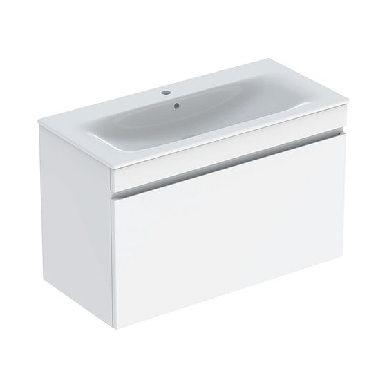 Geberit Renova Plan Set Möbelwaschtisch 100cm Unterschr. 1 Schubl./1 Innenschubl. Weiß hochglän./weiß KeraT. schmaler Rand