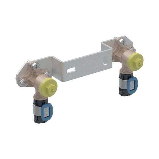 Geberit FlowFit Anschlusswinkel 90 Grad vormontiert, zweifach, abgewinkelt, d 16mm, Rp 1/2″ L1 3,6cm AD 15,3cm, Rotguss bleifrei