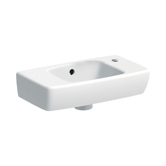Geberit Renova Compact Handwaschbecken Ablagefläche links verk Ausladung 45x14,5x25cm Hahnloch rechts Überlauf sichtbar, Weiß
