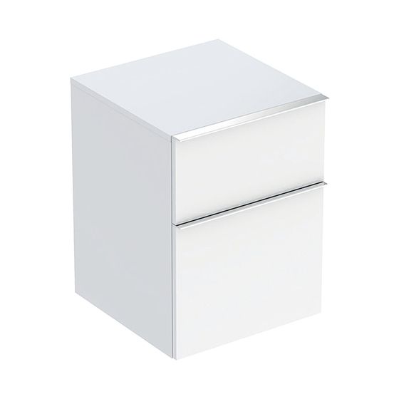 Geberit iCon Seitenschrank mit zwei Schubladen H 60cm, Weiß, lackiert hochglänzend/HG verchromt