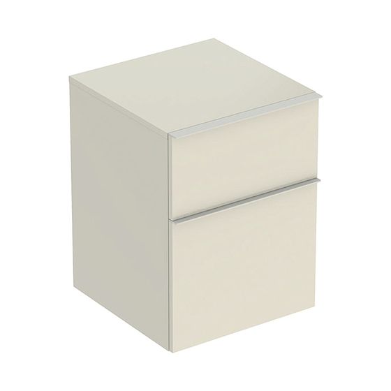 Geberit iCon Seitenschrank mit zwei Schubladen H 60cm, Sandgrau lackiert hochglänzend/Sandgrau pulverbeschichtet matt