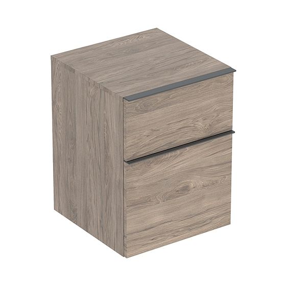 Geberit iCon Seitenschrank mit zwei Schubladen H 60cm, Nussbaum hickory Melamin Holzstruktur/Lava pulverbeschichtet matt