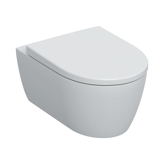 Geberit iCon Set Wand-WC Tiefspüler geschl. Form Rimfree, WC-Sitz T 53cm Absenkaut. Quick-Release Bef. von oben Alpinweiß/matt