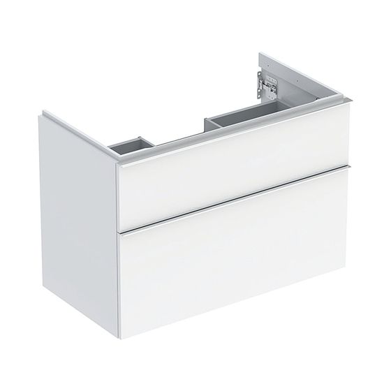Geberit iCon Unterschrank für Waschtisch, 2 Schubladen Waschtisch 90cm, Weiß, lackiert hochglänzend/HG verchromt