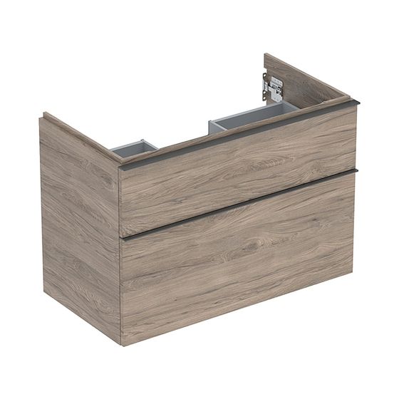 Geberit iCon Unterschrank für Waschtisch 2 Schubladen Waschtisch 90cm, Nussbaum hickory Melamin Holzstr./Lava pulverb. matt