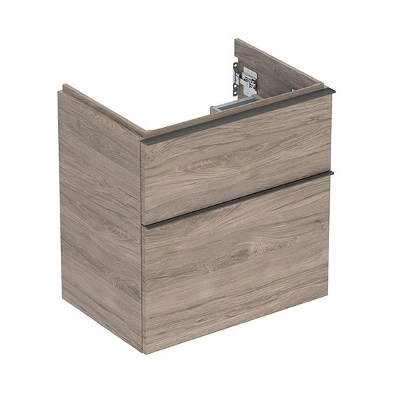 Geberit iCon Unterschrank für WT 2 Schubladen verkürzte Ausladung WT 60cm, Nussbaum hickory Melamin Holzstr./Lava pulv. matt
