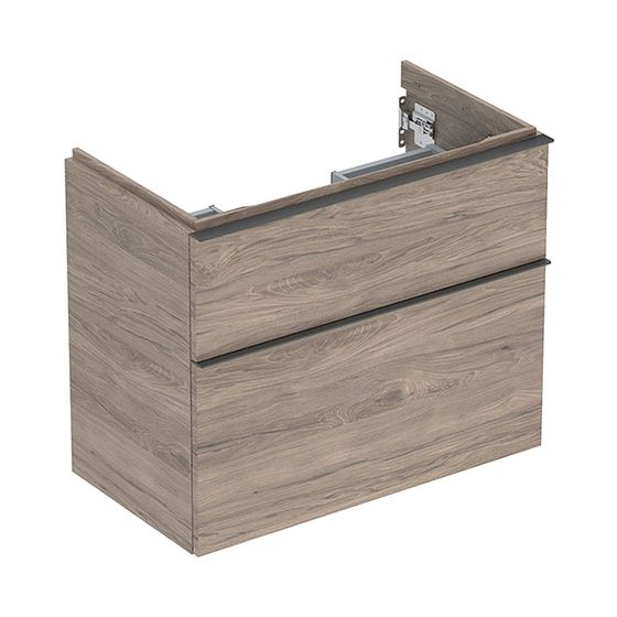 Geberit iCon Unterschrank für WT 2 Schubladen verkürzte Ausladung WT 75cm, Nussbaum hickory Melamin Holzstr./Lava pulv. matt