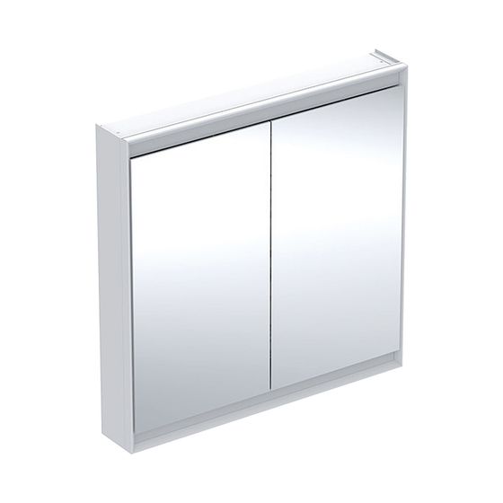 Geberit ONE Spiegelschrank mit ComfortLight, 2 Türen, AP-Montage, Höhe 90cm B 90cm, Weiß/Aluminium pulverbeschichtet