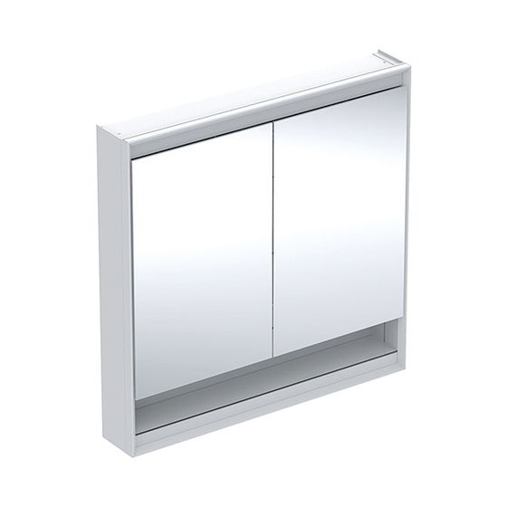 Geberit ONE Spiegelschrank mit Nische und ComfortLight, 2 Türen, AP-Montage, H 90cm B 90cm, Weiß/Aluminium pulverbeschichtet