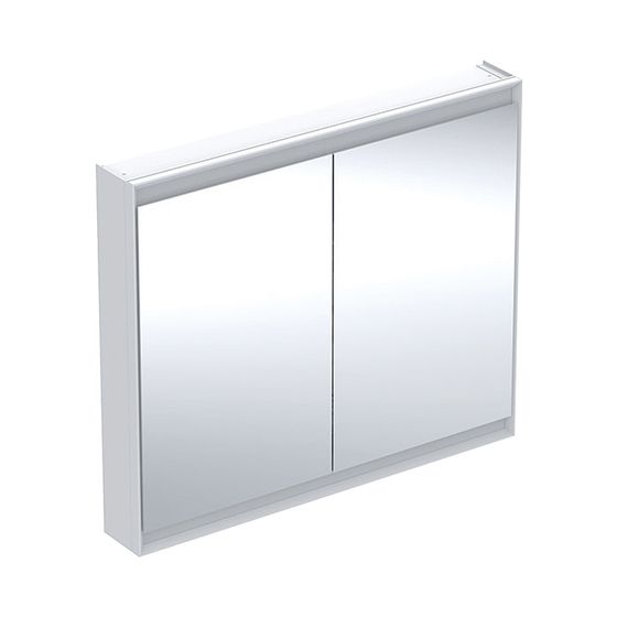 Geberit ONE Spiegelschrank mit ComfortLight, 2 Türen, AP-Montage, Höhe 90cm B 105cm, Weiß/Aluminium pulverbeschichtet