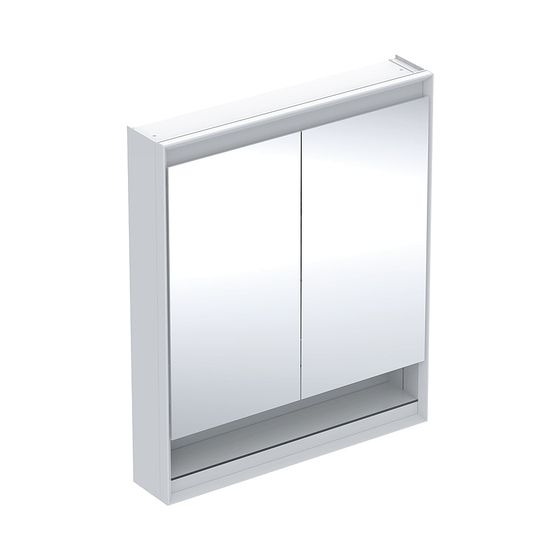 Geberit ONE Spiegelschrank mit Nische und ComfortLight, 2 Türen, AP-Montage, H 90cm B 75cm, Weiß/Aluminium pulverbeschichtet