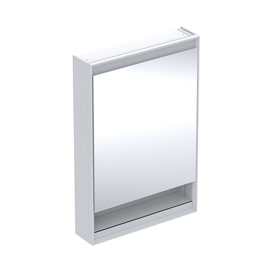 Geberit ONE Spiegelschrank mit Nische und ComfortLight, 1 Tür links, AP-Montage, H 90cm B 60cm, Weiß/Aluminium pulverbesch.