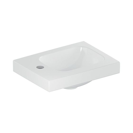Geberit iCon Light Handwaschbecken 38x13x28cm, Weiß, Hahnloch links, ohne Überlauf, Ablagefläche links
