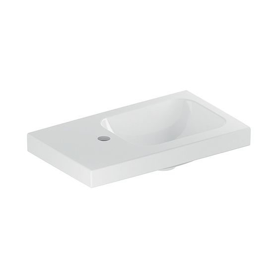Geberit iCon Light Handwaschbecken mit Ablagefläche 53x13x31cm, Weiß, Hahnloch links, ohne Überlauf, Ablagefläche links