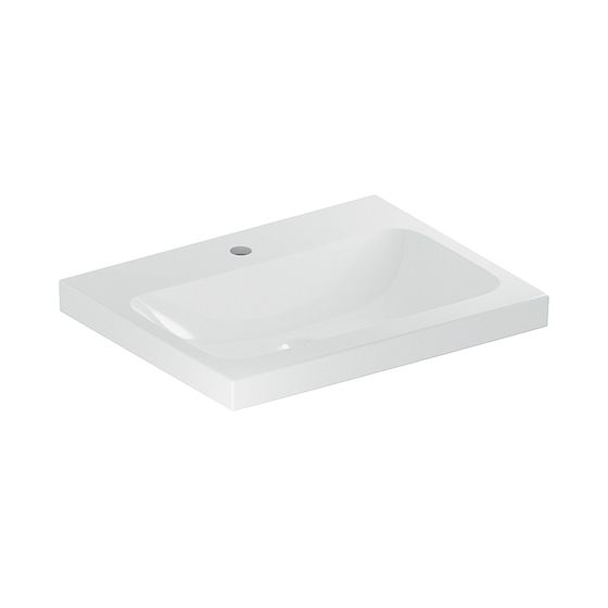 Geberit iCon Light Waschtisch, Breite 60cm, Tiefe 48cm, Hahnloch mittig, ohne Überlauf, Weiß/KeraTect