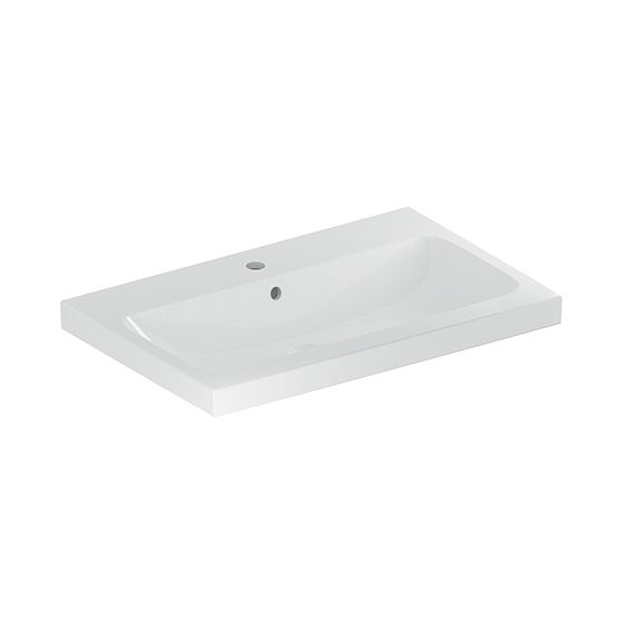 Geberit iCon Light Waschtisch, Breite 75cm, Tiefe 48cm, Hahnloch mittig, Überlauf sichtbar, Weiß/KeraTect