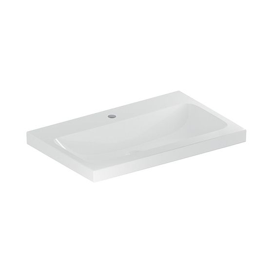 Geberit iCon Light Waschtisch, Breite 75cm, Tiefe 48cm, Hahnloch mittig, ohne Überlauf, Weiß/KeraTect