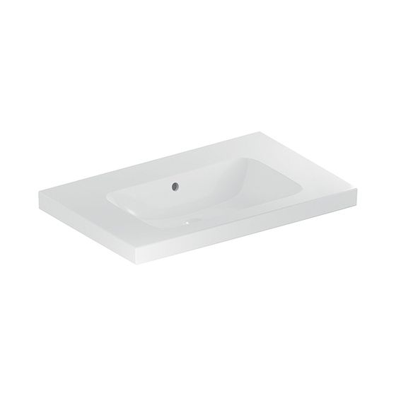 Geberit iCon Light Waschtisch mit Ablagefläche, Breite 75cm, Tiefe 48cm, ohne Hahnloch, Überlauf sichtbar, Weiß/KeraTect