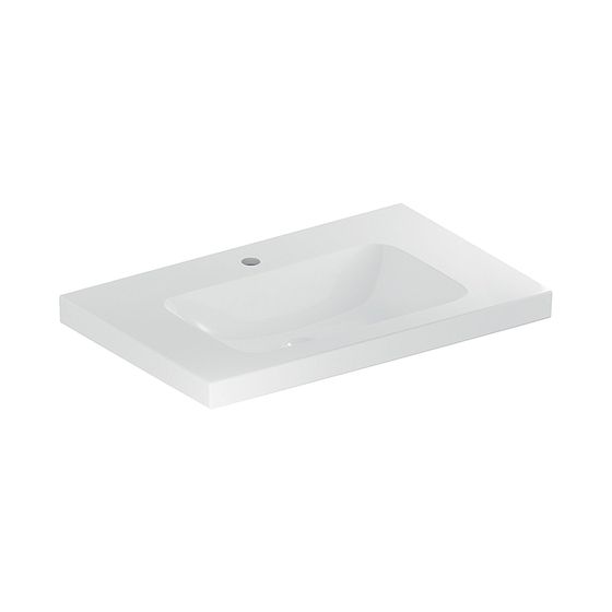 Geberit iCon Light Waschtisch mit Ablagefläche, Breite 75cm, Tiefe 48cm, Hahnloch mittig, ohne Überlauf, Weiß/KeraTect