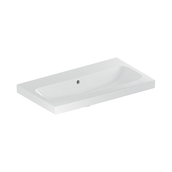 Geberit iCon Light Waschtisch verkürzte Ausladung, Breite 75cm, Tiefe 42cm, ohne Hahnloch, Überlauf sichtbar, Weiß/KeraTect