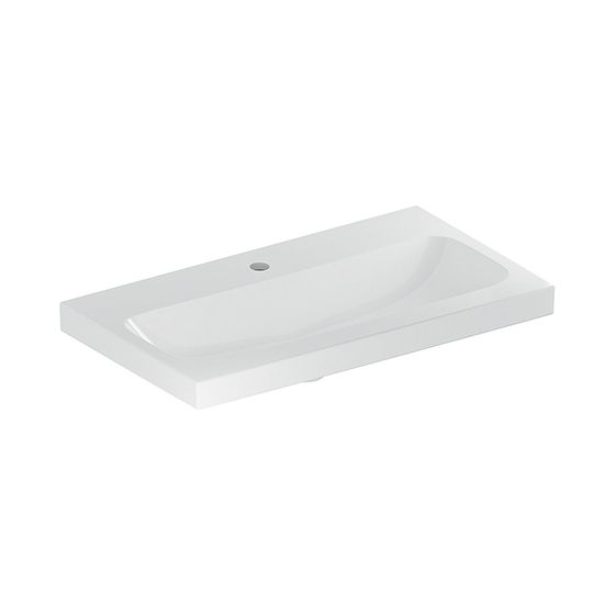 Geberit iCon Light Waschtisch verkürzte Ausladung, Breite 75cm, Tiefe 42cm, Hahnloch mittig, ohne Überlauf, Weiß/KeraTect