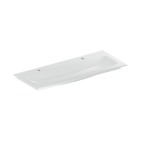 Geberit iCon Möbelwaschtisch, Breite 120cm, Tiefe 48cm, Hahnloch links und rechts, ohne Überlauf, Weiß