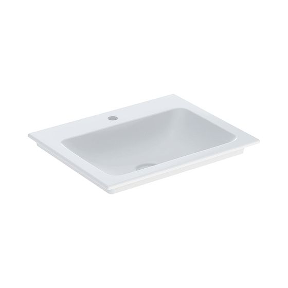 Geberit ONE Möbelwaschtisch Abgang vertikal, Breite 60cm, Tiefe 48cm, Hahnloch mittig, ohne Überlauf, Weiß/KeraTect