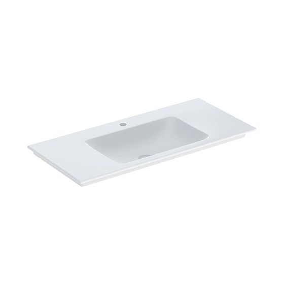 Geberit ONE Möbelwaschtisch Abgang vertikal, Breite 105cm, Tiefe 48cm, Hahnloch mittig, ohne Überlauf, Weiß/KeraTect
