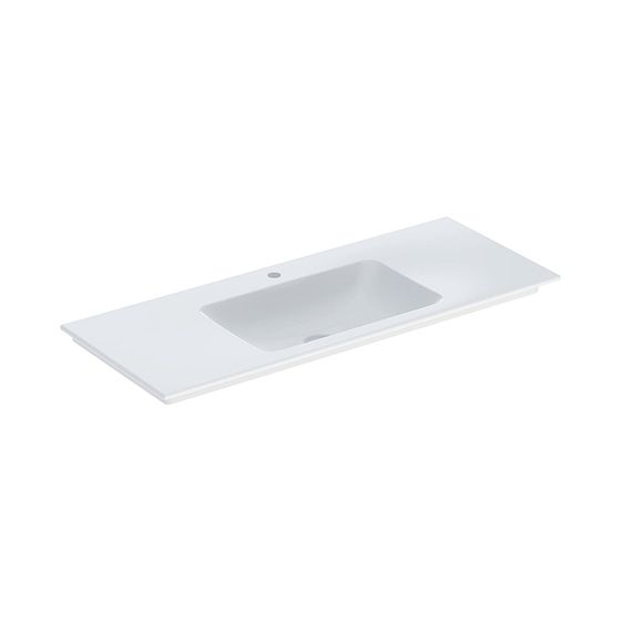 Geberit ONE Möbelwaschtisch Abgang vertikal, Breite 120cm, Tiefe 48cm, Hahnloch mittig, ohne Überlauf, Weiß/KeraTect