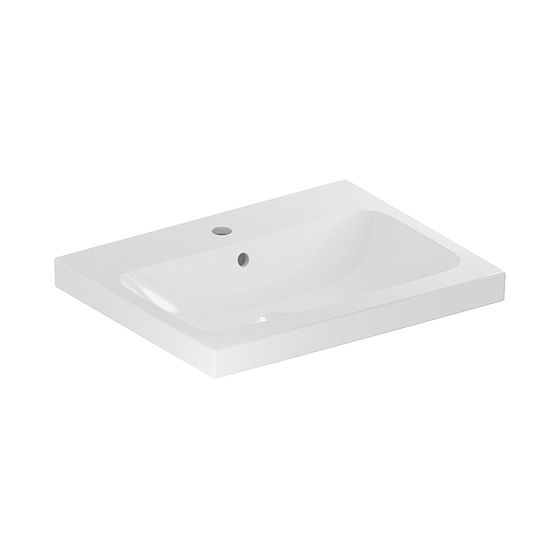Geberit iCon Light Waschtisch, Breite 60cm, Tiefe 48cm, Hahnloch mittig, Überlauf sichtbar, Weiß/KeraTect
