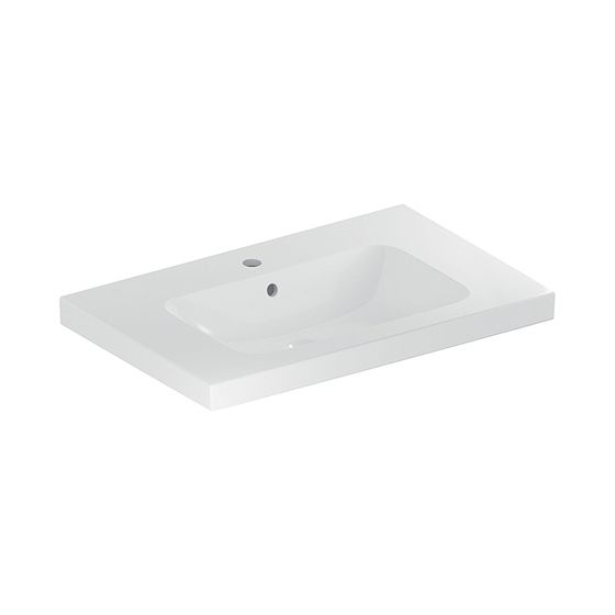 Geberit iCon Light Waschtisch mit Ablagefläche, Breite 90cm, Tiefe 48cm, Hahnloch mittig, Überlauf sichtbar, Weiß