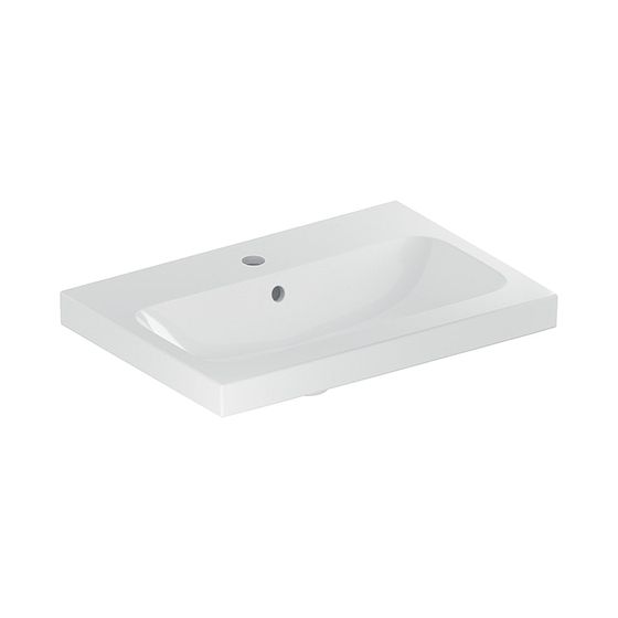 Geberit iCon Light Waschtisch verkürzte Ausladung, Breite 60cm, Tiefe 42cm, Hahnloch mittig, Überlauf sichtbar, Weiß/KeraTect