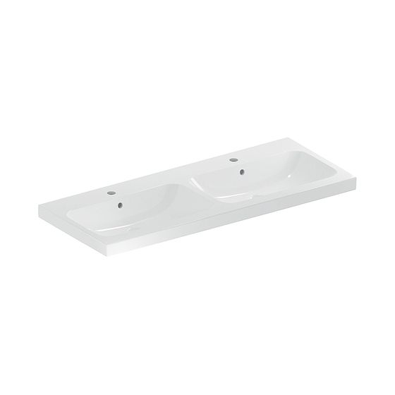 Geberit iCon Light Doppelwaschtisch, Breite 120cm, Tiefe 48cm, Hahnloch mittig, Überlauf sichtbar, Weiß