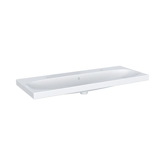 Geberit Acanto Waschtisch, Breite 120cm, Tiefe 48,2cm, Hahnloch links, rechts, Überlauf sichtbar, Weiß
