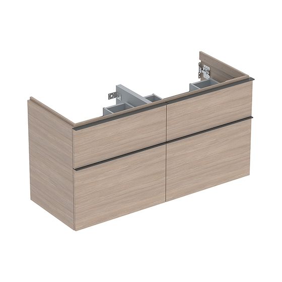 Geberit iCon Unterschrank für Doppelwaschtisch, 4 Schubladen 120x61,5cm, Eiche Melamin Holzstruktur/Lava pulverbeschichtet matt